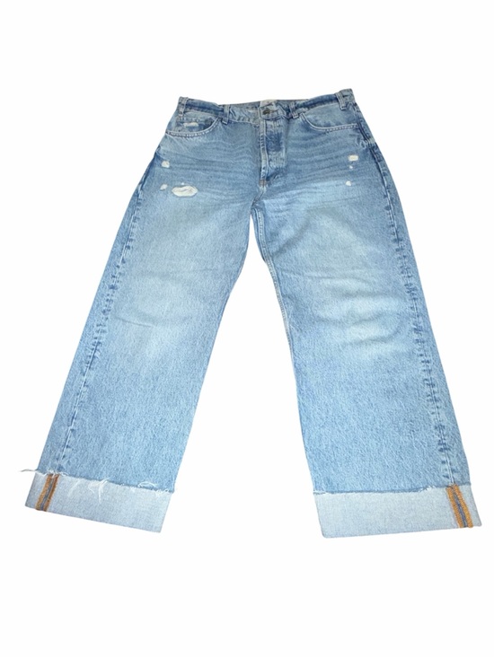 Anine Bing Denim - Anine Bing Size 32 Gavin Jean Wide Leg Raw Hem Distressed Light Wash Cuffed Crop